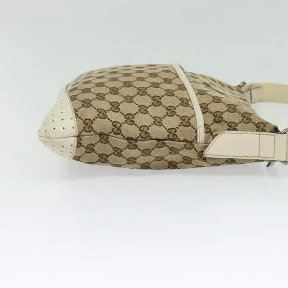 GUCCI GG Canvas Shoulder Bag Beige Silver 145857 Auth th6308